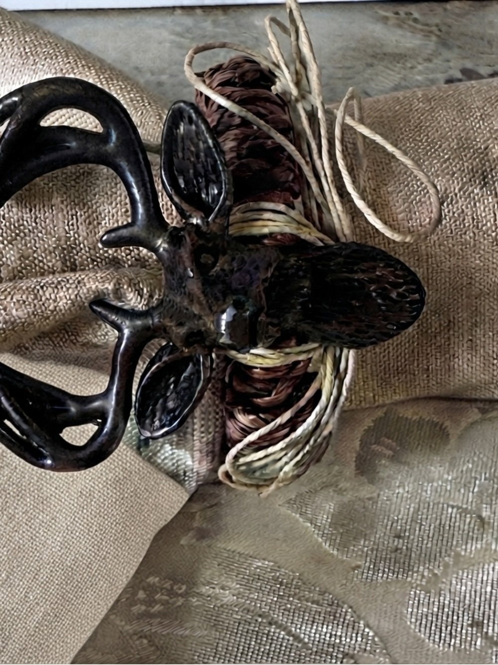 Mudpie Deer Napkin Ring Metal Jute Lodge Rustic 4 Piece set - Picture 8 of 8